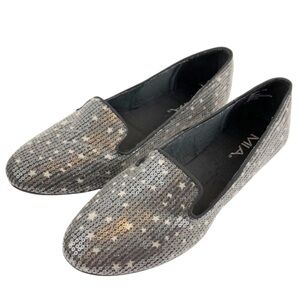 MIA BRITANNIA SEQUIN STARS GRAY SMOKING SHOE FLATS NEW 9
